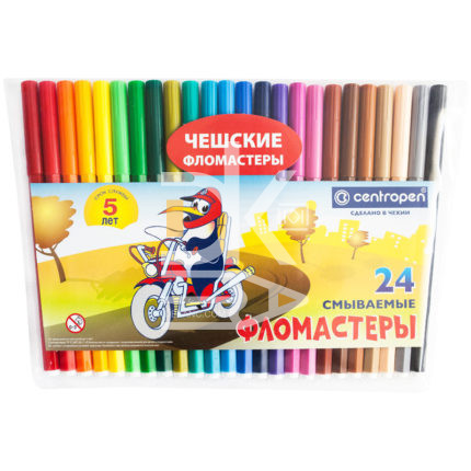 Фломастеры Centropen "Пингвины", 24цв., смываемые, ПВХ