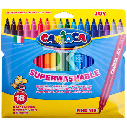 Фломастеры Carioca "Joy", 18цв., смываемые, картон