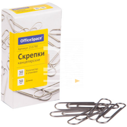 Скрепки 50мм, OfficeSpace, 50шт., без покр., карт. упак.