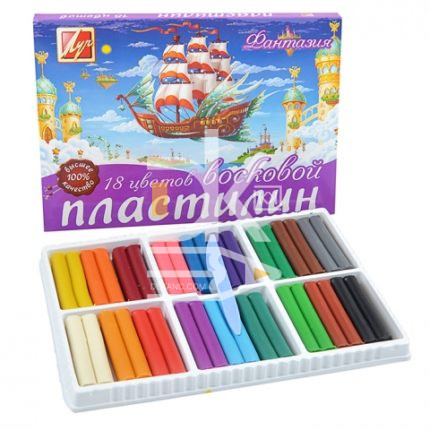 Пластилин Луч "Фантазия", 18 цветов, 315г, восковой, со стеком, картон