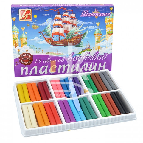 Пластилин Луч "Фантазия", 18 цветов, 315г, восковой, со стеком, картон Пластилин Луч "Фантазия", 18 цветов, 315г, восковой, со стеком, картон