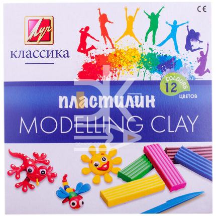 Пластилин Луч "Классика", 12 цветов, 240г, cо стеком, картон