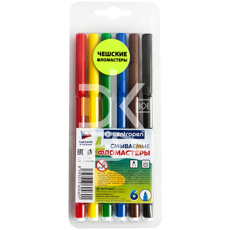 Фломастеры Centropen "Washable", 06цв., смываемые, блистер Фломастеры Centropen "Washable", 06цв., смываемые, блистер