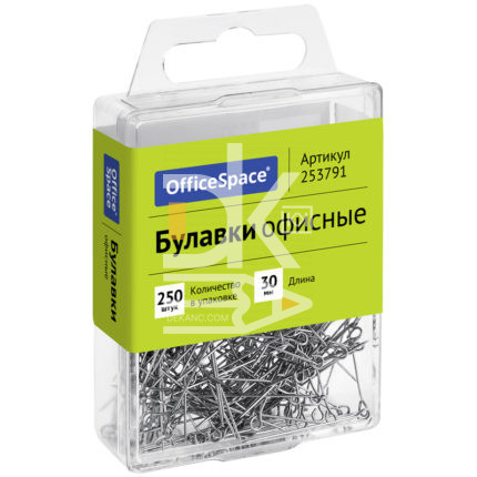 Булавки офисные OfficeSpace, 30мм, 250 шт., пластик. коробка