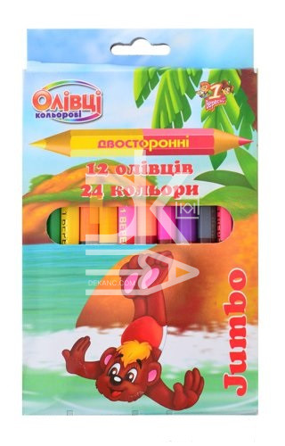 Карандаши цветные 1Вересня JUMBO, 24цв., двусторонние (12шт.), шестигранный, заточен., картон