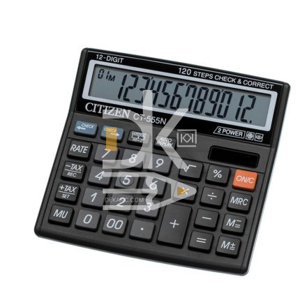 Калькулятор настольный Citizen CT-555N, 12 разр., двойное питание, 130*128*34мм