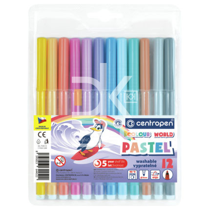 Фломастеры Centropen, 12цв., смываемые, круглые PASTEL