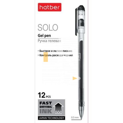 Ручка гелевая Hatber "Solo" черная, 0,5мм  1/12