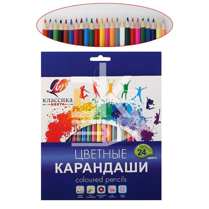 Карандаши цветные Луч "Классика", 24цв., 4М, шестигранные, заточен., картон Карандаши цветные Луч "Классика", 24цв., 4М, шестигранные, заточен., картон