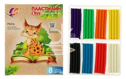 Пластилин Луч "ZOO", 08 цветов, 120г, мягкий восковой, без стека, картон