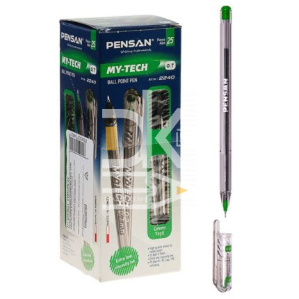 Ручка шариковая Pensan "My Tech" зеленая, 0.7мм, масляная, 1/25