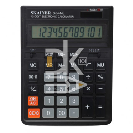 Калькулятор настольный SKAINER SK-444L, 12 разр., двойное питание, 157*200*32мм, черный