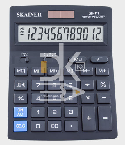 Калькулятор настольный SKAINER SK-111, 12 разр., двойное питание, 157*200*32мм, черный
