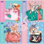 Скетчбук А5, 40л, Hatber "Fashion Dogs" мягкая обл., на скобе