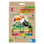 Карандаши цветные Луч "ZOO", 18цв., 2М, шестигранные, заточен., картон
