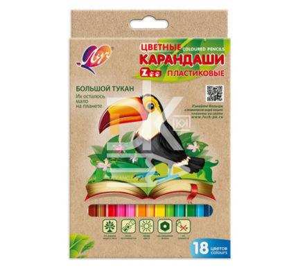 Карандаши цветные Луч "ZOO", 18цв., 2М, шестигранные, заточен., картон