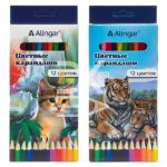 Карандаши цветные Alingar "Животные", 12цв., шестигран., заточен., грифель 3,0мм