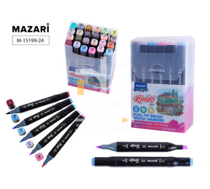Набор двухсторонних скетчмаркеров Mazari, LINDO BLACK, 24цв., Pastel colors,  1-6 мм, спирт