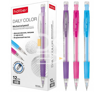 Карандаш механический Hatber "Daily Color", 0,5мм, с ластиком 1/12