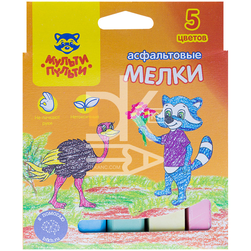Набор цветного мела для асфальта Мульти-Пульти "Енот в Австралии", 5цв., картонная коробка Набор цветного мела для асфальта Мульти-Пульти "Енот в Австралии", 5цв., картонная коробка
