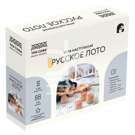 Лото Игра настольная ТРИ СОВЫ "Русское лото", с бочонками, картонная коробка