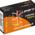 Скрепки 28мм, Lamark, 100шт., никелированные, карт. упак.