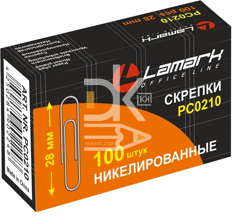 Скрепки 28мм, Lamark, 100шт., никелированные, карт. упак. Скрепки 28мм, Lamark, 100шт., никелированные, карт. упак.
