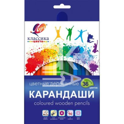 Карандаши цветные Луч "Классика", 36цв., 4М, шестигранные, заточен., картон