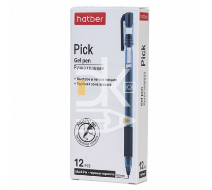 Ручка гелевая Hatber "PICK" черная, 0,5мм  1/12