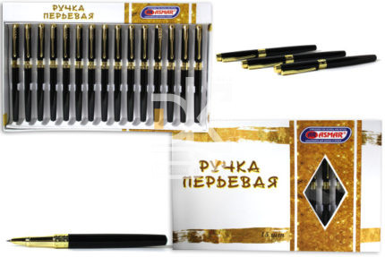 Ручка перьевая Asmar " AR-1872 " черная с клип золото, открытое перо, поршень, капсула