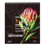 Скетчбук А5, 30л, Феникс "Красный цветок ", тверд. подл., на гребне, 120г/м2, черные листы