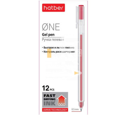 Ручка гелевая Hatber "ONE fast dry", красная, 0,5мм  1/12