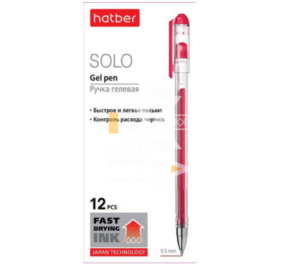 Ручка гелевая Hatber "Solo" красная , 0,5мм  1/12