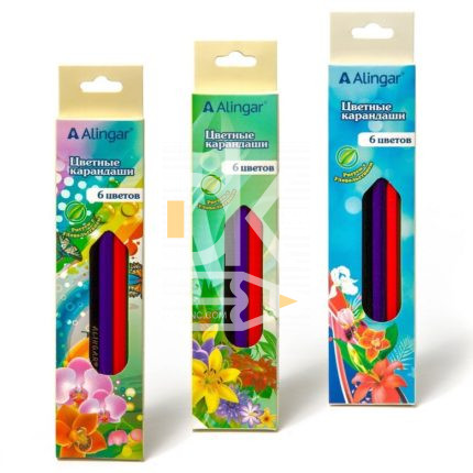 Карандаши цветные Alingar "Цветы", 06цв., трехгранные, заточен., картон