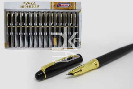 Ручка перьевая Asmar " AR-1873 " черная с клип золото, открытое перо, поршень, капсула