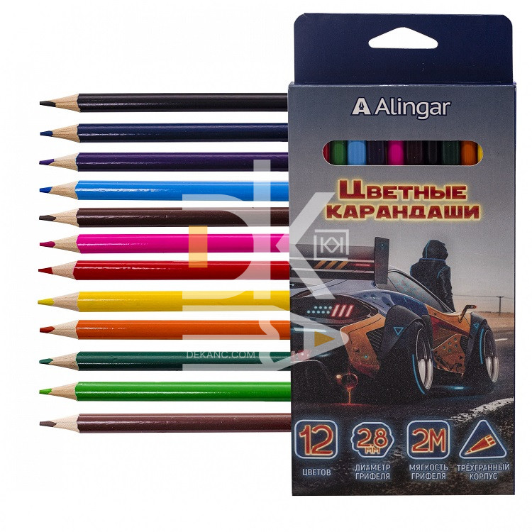 Карандаши цветные Alingar "Street racing", 12цв., трехгран, заточен., грифель 2.8 мм, картон. уп. Карандаши цветные Alingar "Street racing", 12цв., трехгран, заточен., грифель 2.8 мм, картон. уп.