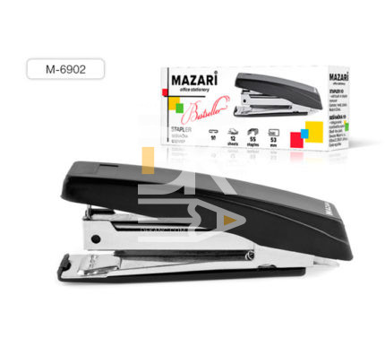 Степлер №10 Mazari "Bestseller" до 12л., пластиковый корпус, черный, с антистеплером