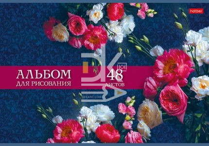 Альбом для рисования 48л., скрепка Hatber "Роскошные цветы"