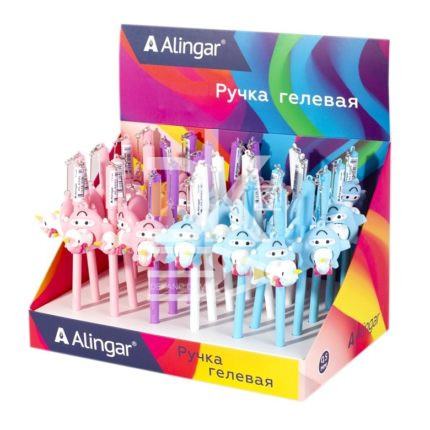 Ручка гелевая Alingar "Единорожка на самол", игольчатый наконечник, корпус прорезин, син. 0,5мм 1/30
