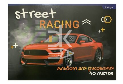 Альбом для рисования 40л., скрепка Alingar, мелов картон (стандарт), "Авто/Street racing"