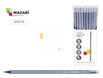 Карандаш ч/г Mazari HB, заточен., дерево., шестигранный., SYBER R, серебряный