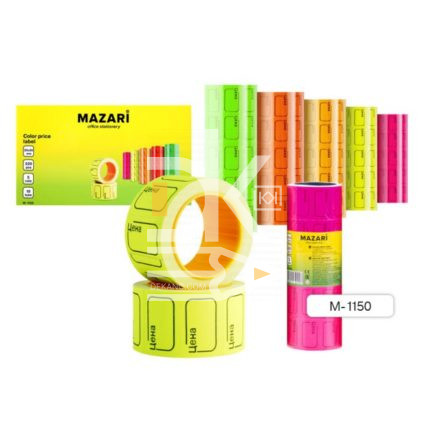 Ценник Mazari, 170 шт., 20х30 мм, асс. 5 цв., в рулонах