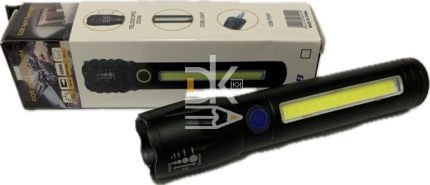 Фонарь ручной карманный металлич., аккум., USB, боковая панель, 4 режима света