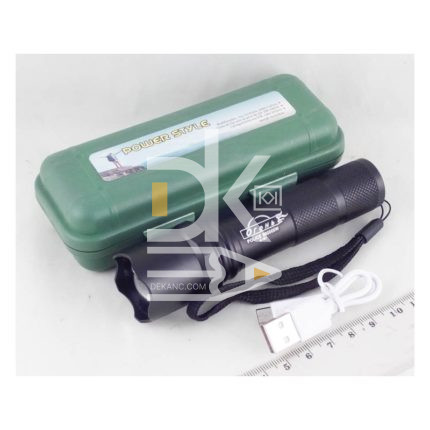 Фонарь ручной металлич., аккум., USB, H-767  (1 мощ., акк.+ шнур microUSB) zoom пластиков. короб.