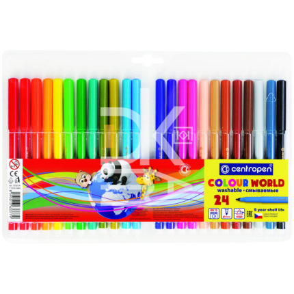Фломастеры Centropen "Colour World", 24цв., трехгранные, смываемые, блистер