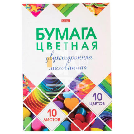 Цветная бумага двусторонняя A4, Hatber, "Мозаика", 10л., 10цв., мелованная, в папке