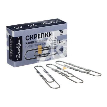 Скрепки 75мм, Глобус, 40шт., оцинкованные, гофрированные карт. упак.