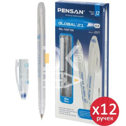 Ручка шариковая Pensan "Global 21" синяя, 0.5мм, масляная, 1/12