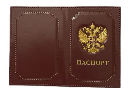 Обложка для паспорта кожа металлический герб 140*195мм
