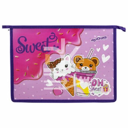 Папка для тетрадей Юнландия А4, 1 отд., на молнии, "Candy friends" пластик